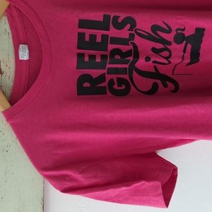 Hot Pink "Reel Girls Fish" Crew Neck Graphic T-Shirt, child XL (18-20)